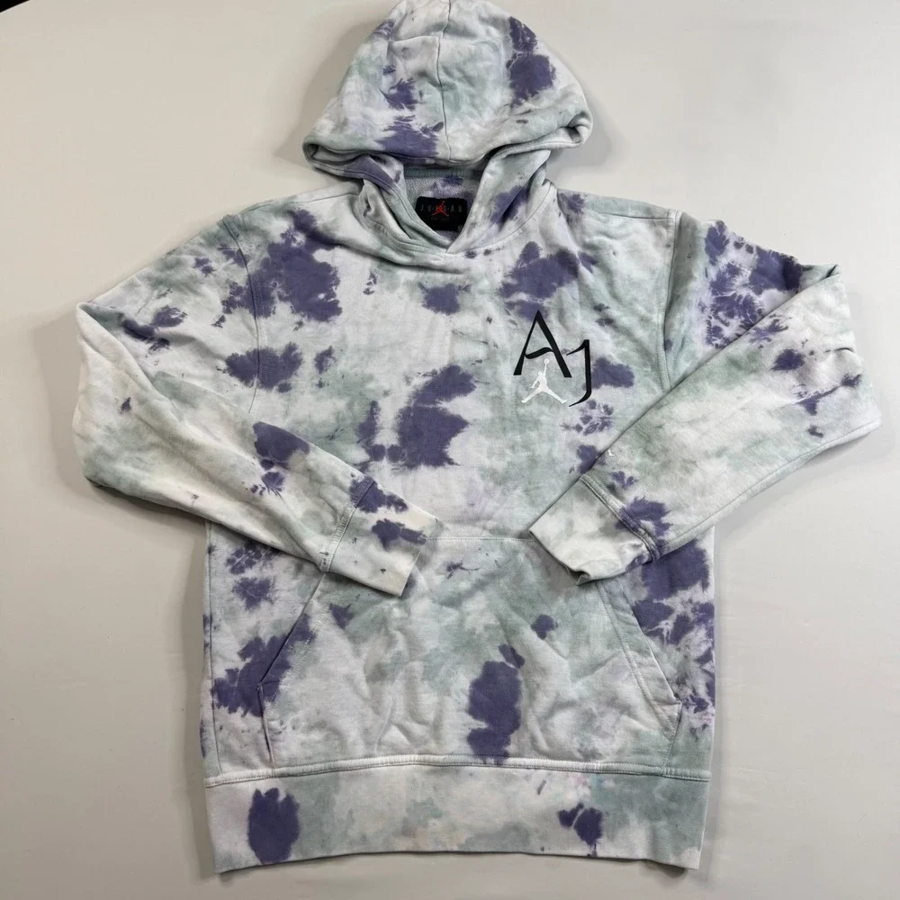 Jordan Hoodie Mens Small Purple Green Tie Dye AJ Air Graphic Pullover Sweatshirt